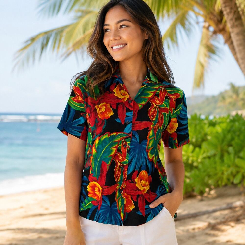 Hilo Hattie Hawaiian Original Floral Shirt XS Made in Hawaii 100% Cotton Vintage